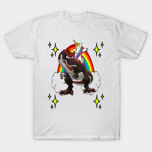 Unicorn riding a T-rex Dinosaur T Shirt T-Shirt by Xizin Gao